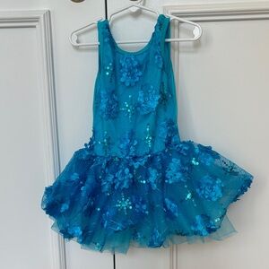 Little Girl’s Blue Tutu with Sequins and Flower Appliqués
